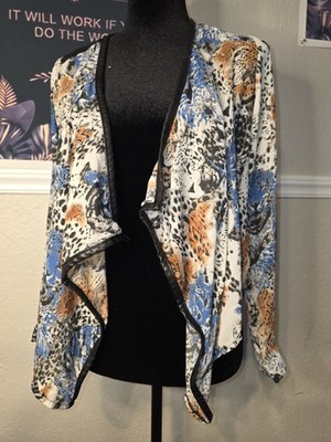 36Point5 Animal Print Open Front Lightweight Short Jacket M Blue Orange White