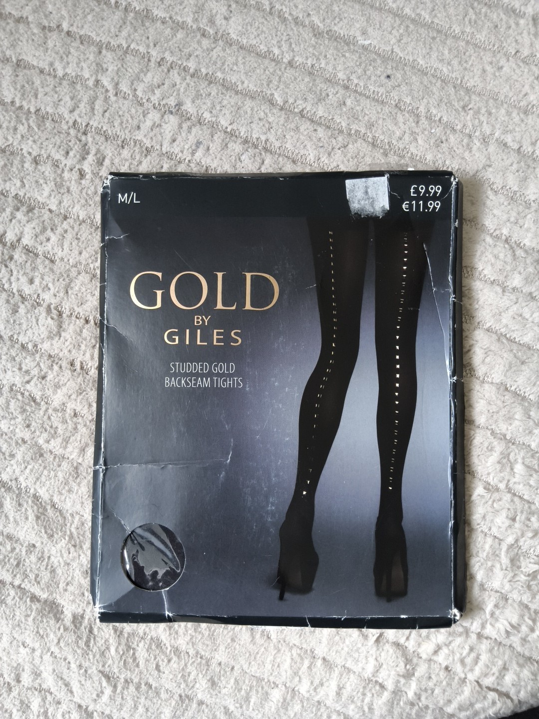 Nuevo en Paquete Giles Deacon For New Look Medias Negras Con Tachuelas Doradas Costura Trasera Talla M/L