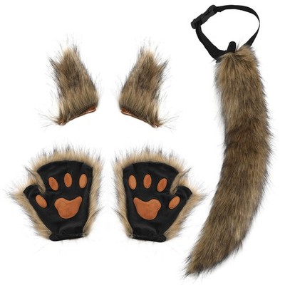 Ohren und Schwanz Set mit Handschuhen weicher pelziger Schwanz und Ohren Set bequem