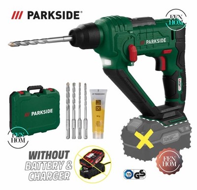 Parkside Akku-Schlagbohrhammer mit Koffer + 4 Stück SDS plus Bits - blankes Gerät