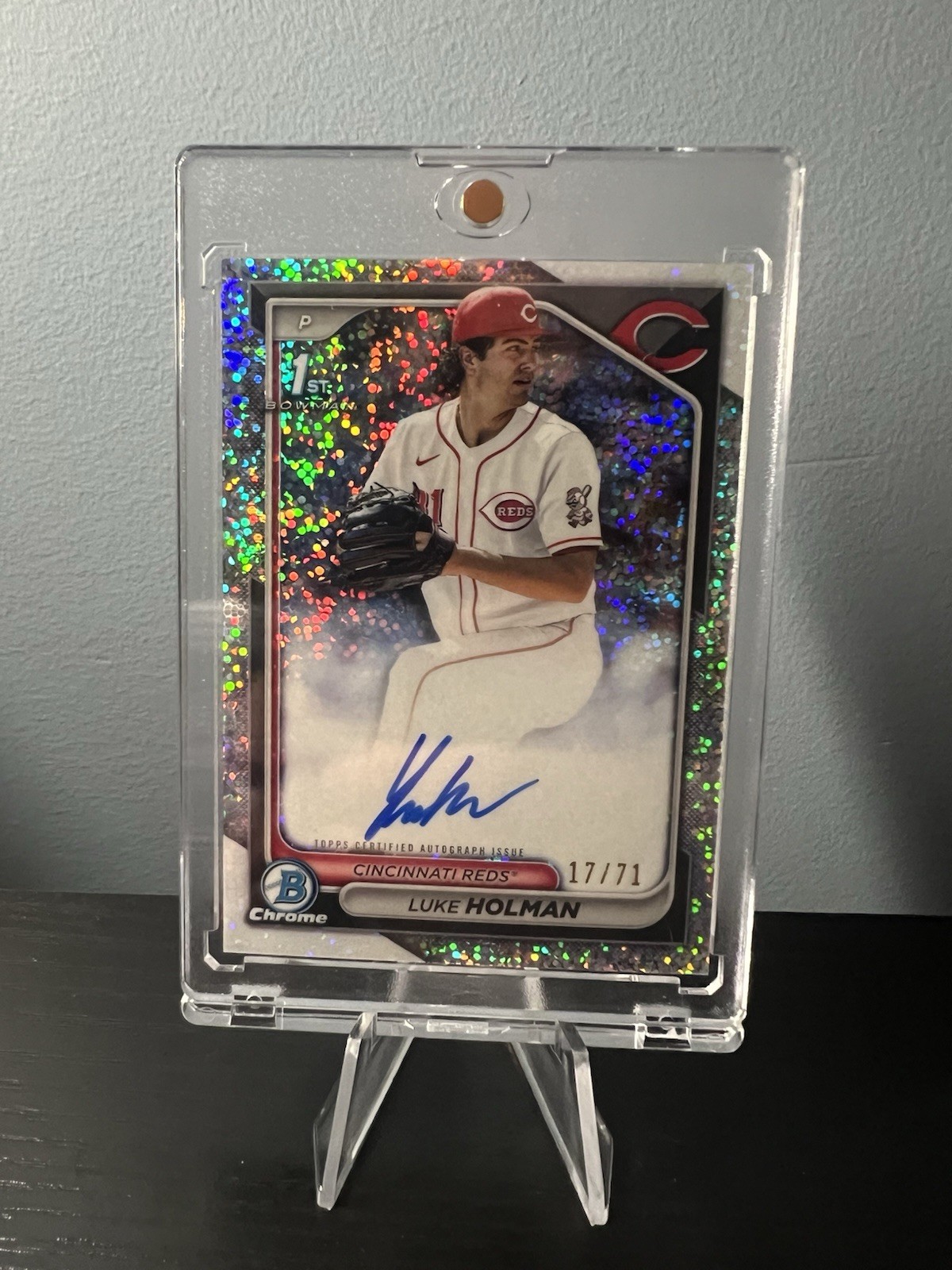 Luke Holman 2024 Bowman Chrome 1st Sparkle Refractor Auto /71 #CPA-LM Reds