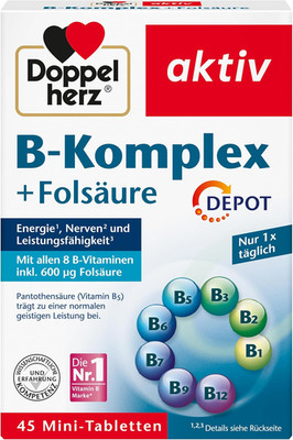 Doppelherz B-Komplex DEPOT mit Folsäure - 45 Tabletten für Nervensystem & Energi
