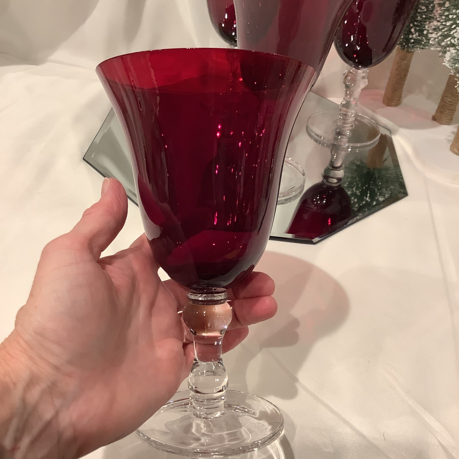 Home Essentials Ruby Red Hand Blown Glass Water Goblet 7.25" Height, Set of 5