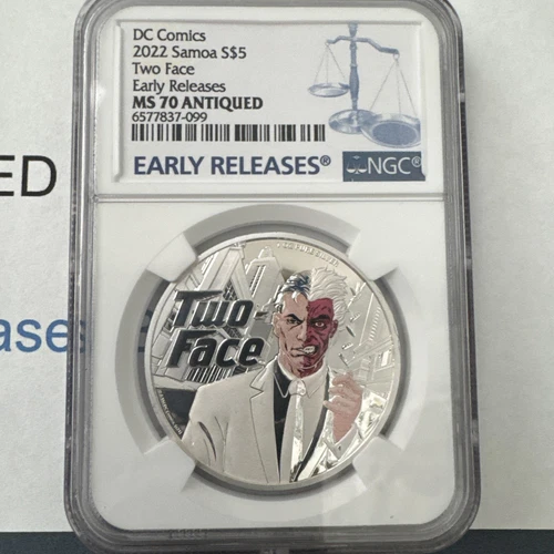 Dc Comics Silver Two Face Early Release Ms70 Antiqued Samoa S$5 2022 Ngc