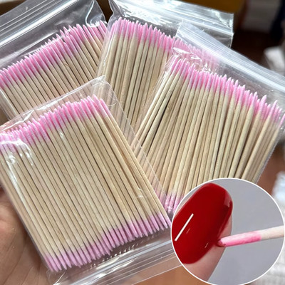 100Pcs Wooden Cotton Swabs Nail Art Sticks Manicure Polish Remover Clean Tools
