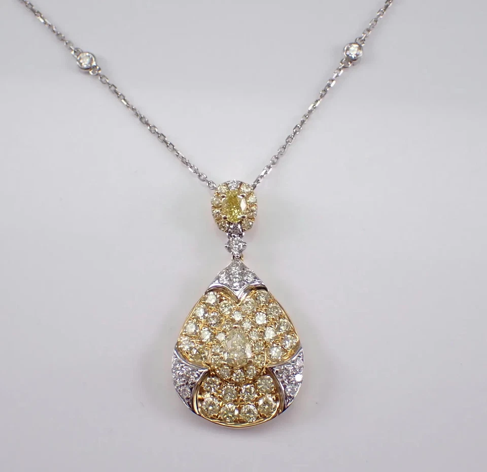 Подвеска в виде капли желтого сапфира 3 карата грушевидной огранки лабораторная 14 карат двухцветное позолота - Изображение 2 из 4