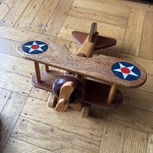 VTG Handcrafted Wooden Biplane Toy with US Military Insignia