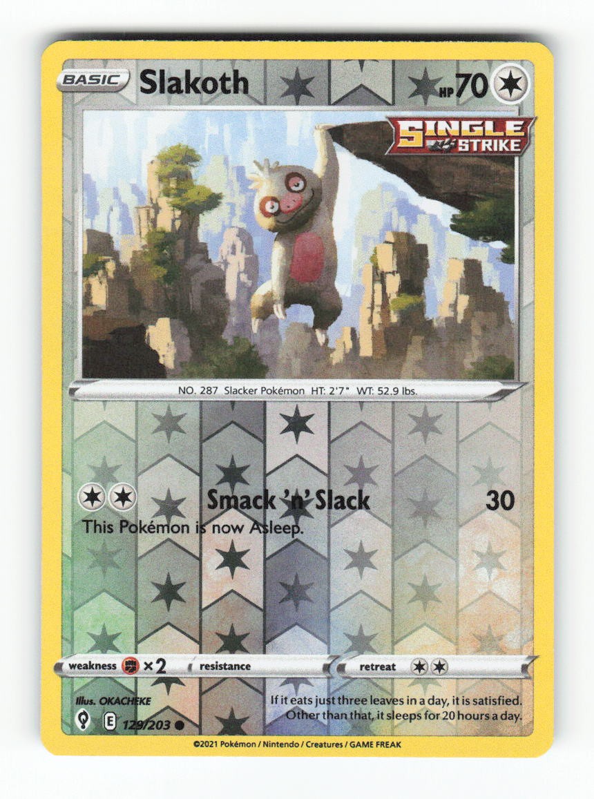 Slakoth 129/203 Common Evolving Skies Pokemon Reverse Holo NM front/MP back