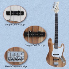 Glarry 4-String Jazz Bass Guitar Package with Gig Bag & Accessories Burlywood