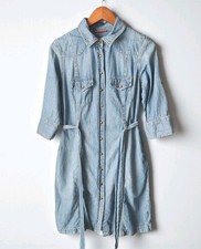 Merona Chambray Denim Shirt Dress Womens S Belted Button Up Mini Cotton Roll Tab