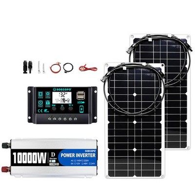 SOECOPO 10000W Solar Kit 2pcs Flexible Panels Inverter for Boat RV Campingnx
