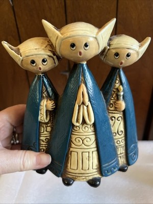 Vintage Trio of Singing Angels Nuns MCM Angel Choir Christmas Decor Paper Mache