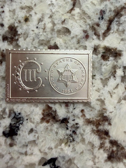1851 UNITED STATES US  NUMISTAMP SILVER 3 CENTS TYPE 1 MEDAL MORT REED #1382