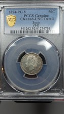 1894 Spain 50 Centimos PCGS UNC Details