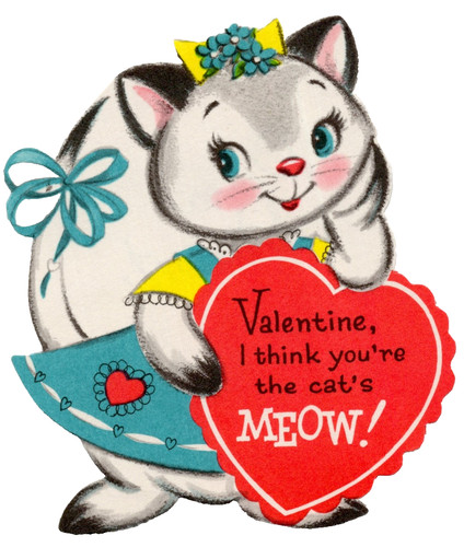 Vintage Valentine Card, ANTHRO KITTEN " I THINK YOU'RE THE CAT'S MEOW!"