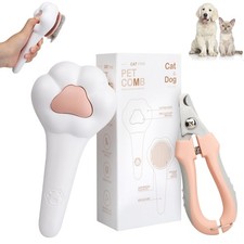 Self-Cleaning Cat Brush for Shedding with Nail Clipper 2-Piece Set Pink