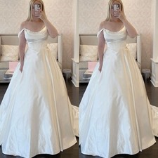 Simple Wedding Dresses Off The Shoulder Satin A Line Sweep Train Bridal Gowns