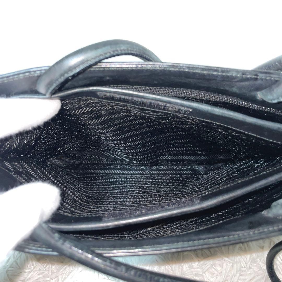 PRADA All Leather Tote Bag Black Quilted Logo Engraved Handbag USED from JP #SE thumbnail 11