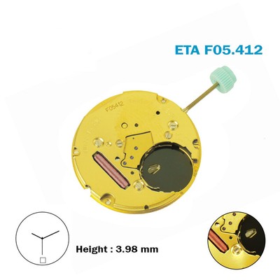 ETA F05.412 SWISS  Made Quartz Movement , White Date Disk at 6,3 Hands H:3.98