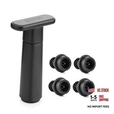 Wine Saver Vacuum Pump with 4 Stoppers, Wine Stopper 1 Pump  4 Stoppers Black