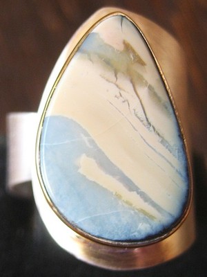 Boulder Opal Ring 925 Silber Unikat RG 57 59 Tropfen hellgrau Opalring Statement
