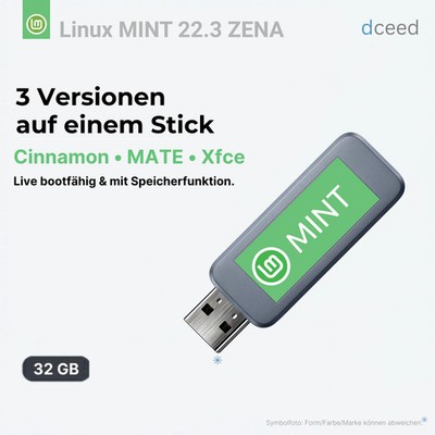 Linux Mint 22.3 Zena 3in1 USB Cinnamon + Mate + Xfce Philips 32GB MULTI-BOOT