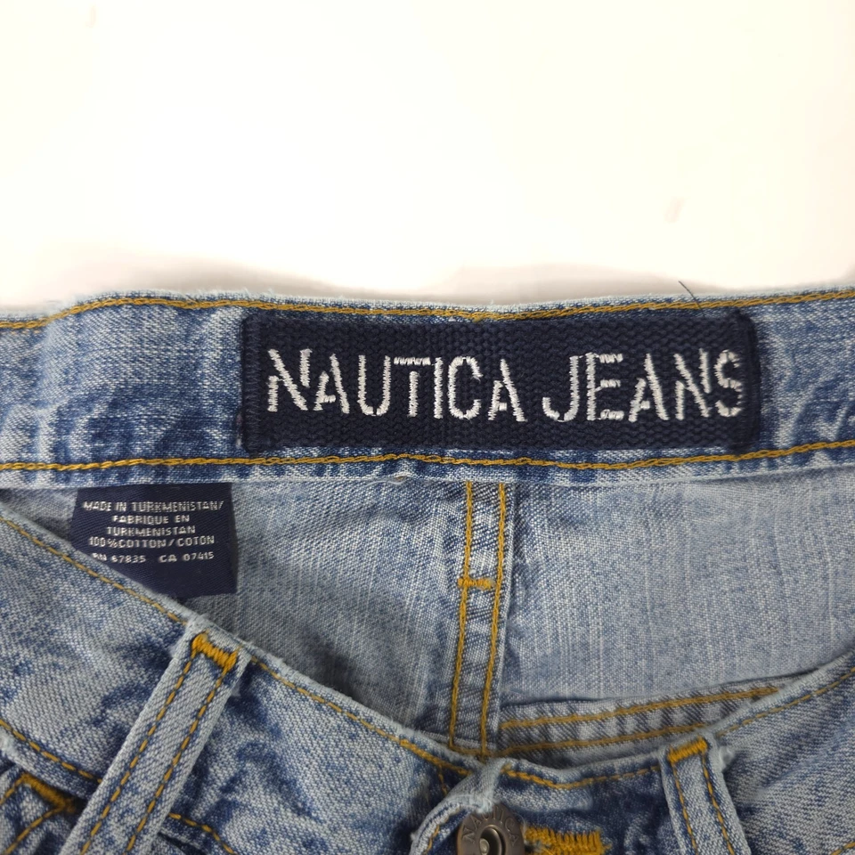 VINTAGE Y2K NAUTICA MEN'S SHORTS SIZE 33 BLUE DENIM CARPENTER STYLE INSEAM: 12.5 - Image 4 of 4