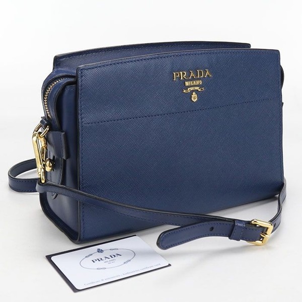 PRADA 1BH104 Crossbody Shoulder Bag Saffiano Leather Navy Blue Authentic