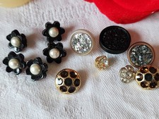 Lotto 12 Bottoni Vintage Panaché Perlé Strass 0,6 à 1,5 cm Ref 1142