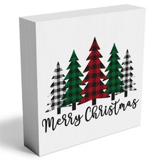 Merry Christmas Decorations Trees Wooden Box Sign Xmas Winter Gift 5"x5"