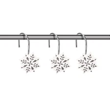Snowflake Shower Curtain Hooks, 12 Pack White Shower Rings, Christmas Themed ...