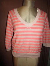 Splendid tan peach striped v neck soft shirt exposed back zip sz S