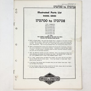 Vtg 1973 Briggs & Stratton 170700-170708 Illustrated Parts List