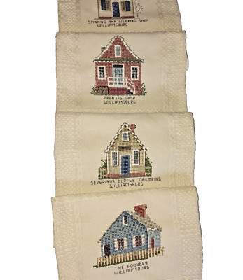 VTG Williamsburg VA Cross Stitch Wall Hanging - Colonial Shops, 46'' Length Decor