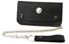 Men's Leather Motorcycle Buffalo Nickel Trucker Biker Bi- Fold Chain Wallet