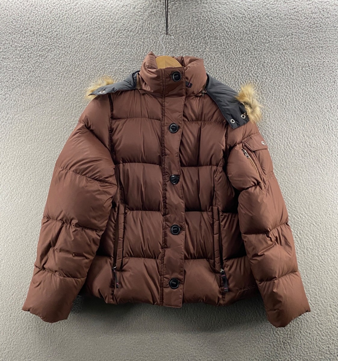 LL Bean Jacket Womens Medium Brown Nylon Goose Down Parka Puffer