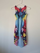 Mango Womens Dress Blue Yellow Red Black 8 Hi Low Lined