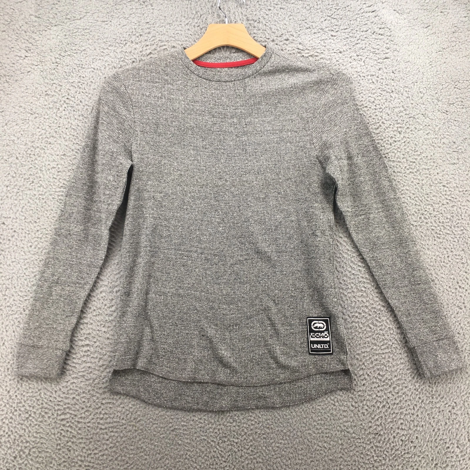 Ecko Unltd Long Sleeve Knitted Tee Tshirt Mens Small Gray Cotton Blend Pullover