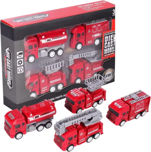 4 Stück Kinder Spielzeug Auto Geschenk Rückzug Technik Feuerwehr LKW Sanitärfahrzeug - Bild 29 von 29