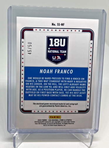 2024 Stars & Stripes NOAH FRANCO RC Game-Used Jersey Patch AUTO RPA 45/50 - Picture 2 of 2