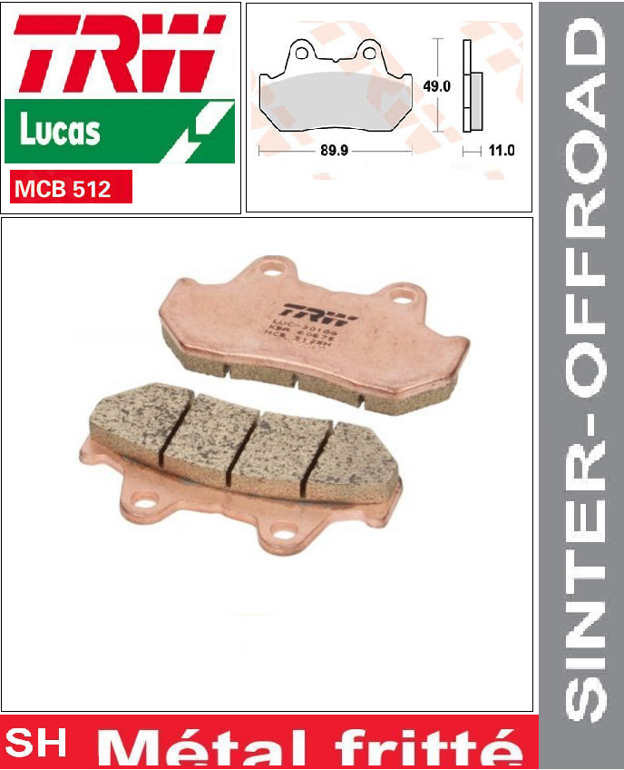 Plaquette de frein Sinter TRW Lucas MCB7512SH qualité origine pour Honda VFR1000R
