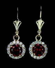 14k Yellow Gold Halo Dangle Round Leverback Pierced Earrings Birthstone