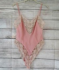 VICTORIA S SECRET Gold Label Vtg Teddy Romper One-Piece Sz M Pink Ecru Lace