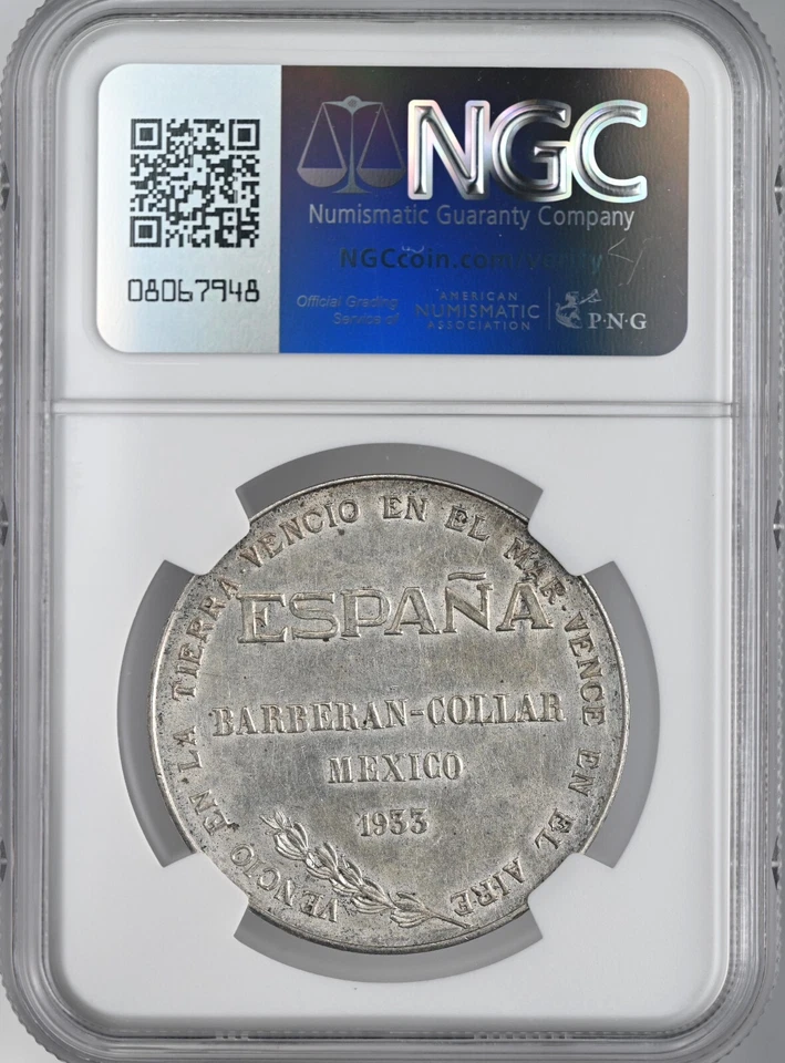 MÉXICO PLATA 1933 (GROVE 479a) barbero y collar vuelo NGC SIN CIRCULAR DETALLES LIMPIOS Foto 3 de 4