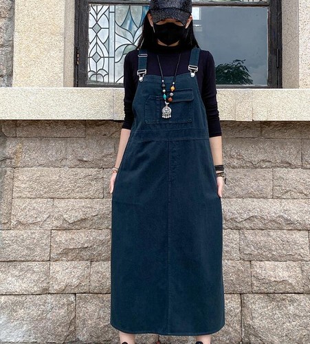 New Women's Suspender Dress Solid Jumpsuit Corduroy Bib Overalls Baggy Rompers - Picture 5 of 22
