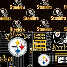 BTHY NFL Team Pittsburgh Steelers Logo Pendant Black Cotton Fabric By 1/2 Yard
