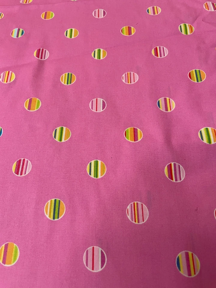 Fabric Lot 5 Yds + 1 Yd 42 W Lisette Liesl and Co Fuchsia Circles With Stripes - Image 3 of 4