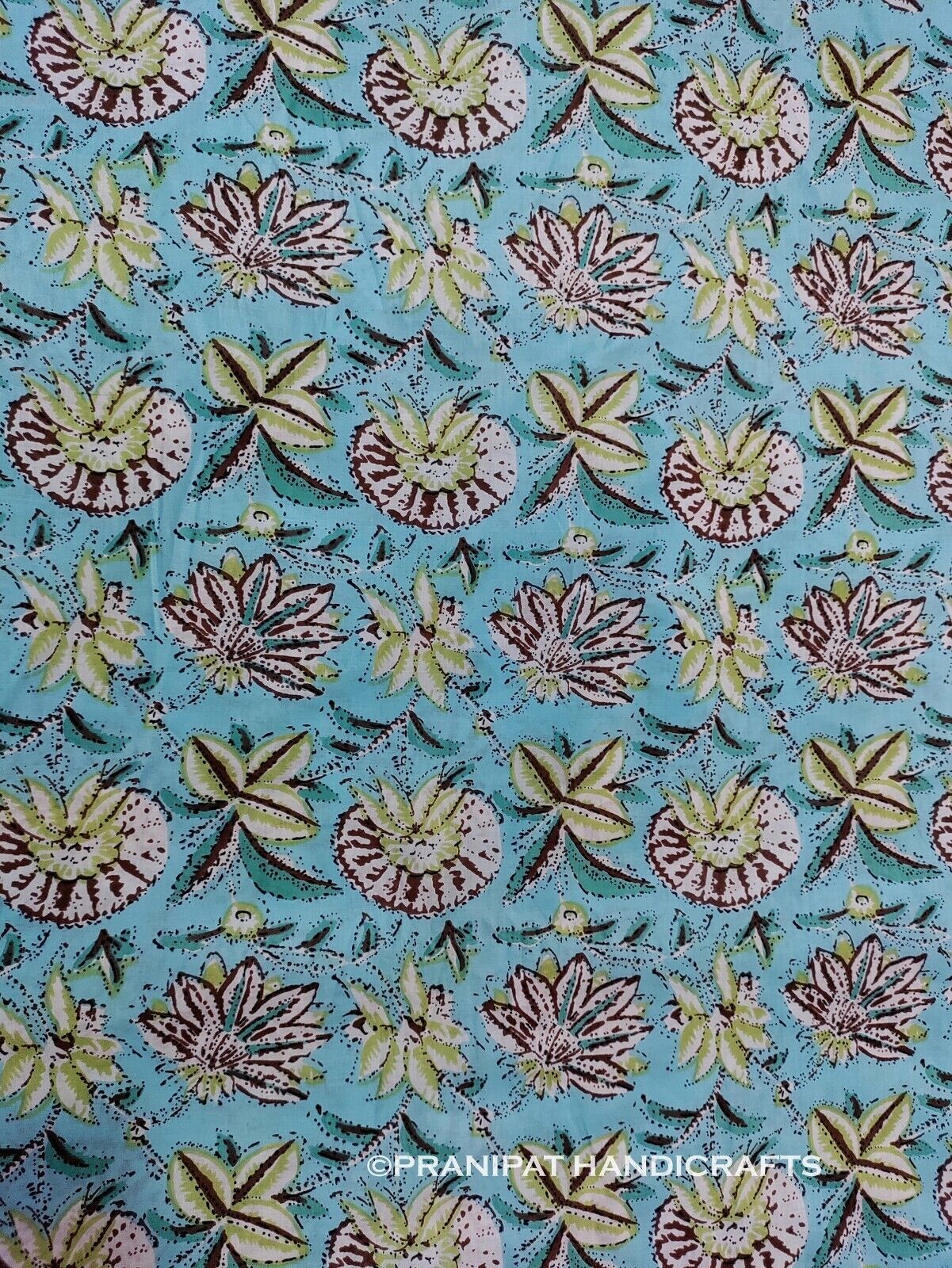 Indian Floral Print Cotton Hippie Luxury Soft Blue Dress Making Fabric by Yard