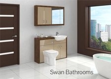 OLIVEWOOD / CASHMERE GLOSS BATHROOM FITTED FURNITURE WITH WALL UNITS 1350MM