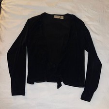 Chico's Travelers Cardigan Womens 1 US Medium 8/10 Black Tie Front Jacket Slinky